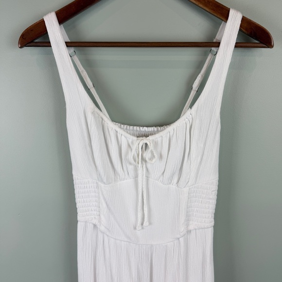Hollister White Milkmaid Coquette Romantic Smock waist Maxi Dress with Slit XS - Picture 3 of 9